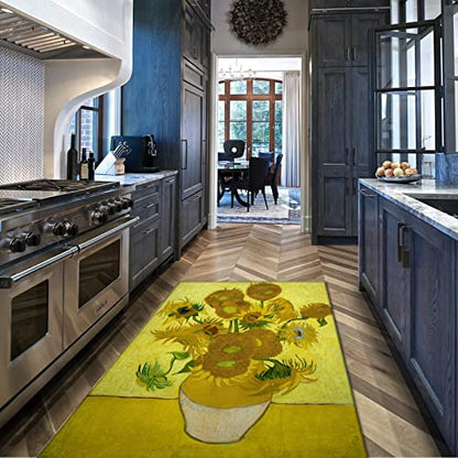 Impressionism Artwork Area Rugs for Bedroom Living Room Famous Painting Yellow Sunflower Carpet for Kids Girls Boys Home Decor Aesthetic 5'3''x8' - size: 5'3''x8'