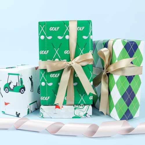 Keluna Golf Gift Wrapping Paper - Sports Theme Golf Wrapping Paper for Men Birthday Fathers Day Graduation Retirement Sports Event Christmas Holiday Wrap Sheets - color: golf
