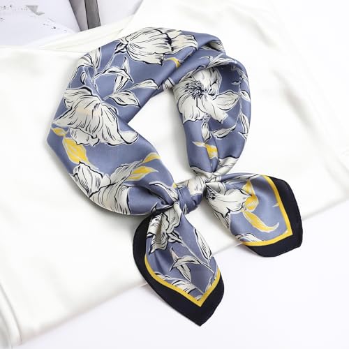 STARWHISPER 27" Square Head Scarf for Women Silk Feeling Satin Scarf Women Fashion Silk Scarf for Wrapping Hair - color: Flowers2