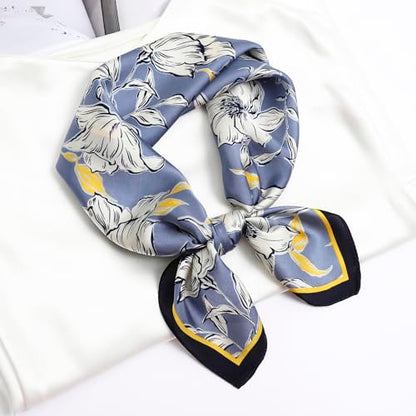 STARWHISPER 27" Square Head Scarf for Women Silk Feeling Satin Scarf Women Fashion Silk Scarf for Wrapping Hair - color: Flowers2