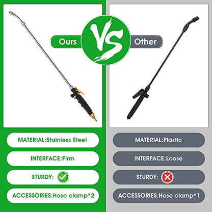 29 Inches Sprayer Wand, 3/8" & 1/4" Brass Barb Universal Sprayer Wand Replacement, Stainless Steel Sprayer Parts with Shut off Valve & 2 Hose Clamps, Spray Wands for Garden Hose - size: 1PCS