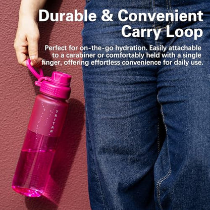 OLDLEY 32 oz Water Bottle with Handle, BPA-Free Tritan Reusable Sports Water Bottle with Leak-Proof Dust Lid, Wide Mouth, Cup Holder Friendly, Half Frosted Clear Bottle for Gym, Travel, Work,Hot Pink - color: Hot Pink