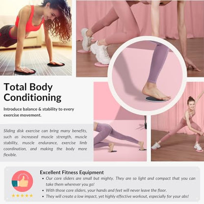 Core Sliding Discs, Dual Sided Workout Sliders for Carpet & Hardwood Floor, Home Ab Pads Exercise Equipment Fitness Sliders for Women and Men