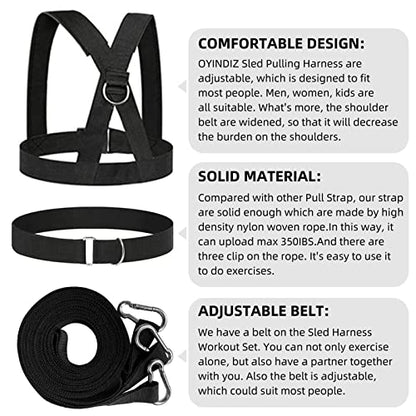 Sled Harness Set, Pulling Strap for Speed Power Agility Training | 5PCS Weight Tire Pulling Harness, Full Body Workout Football Running Exercise Equipment for Outdoor Indoor Men and Women
