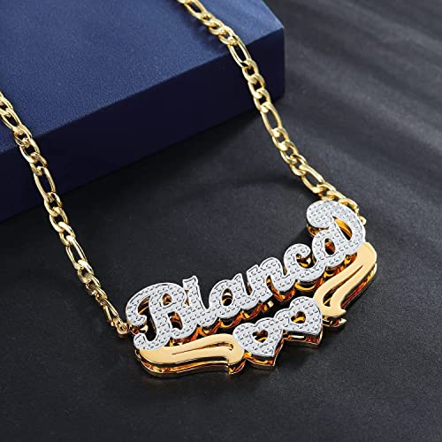 Custom Name Necklace Double Plated Name Necklace Personalized Name Plate Necklaces Name Necklaces for Women 18k Gold Plated Nameplate Pendant - color: Style 1