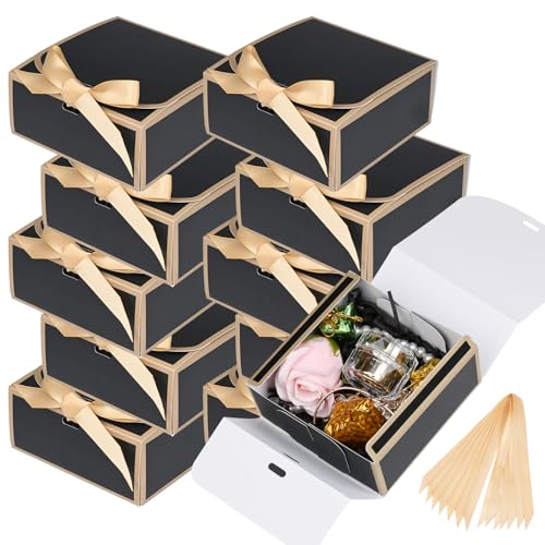WLUSEAXI 12Pack Small Gift Boxes with Lids, 4.5''x4.5''x2'' Small Boxes for Gifts with Ribbons, Black Gift Boxes for Present, Birthday, Valentine's Day, Mother's Day, Holiday - color: Black