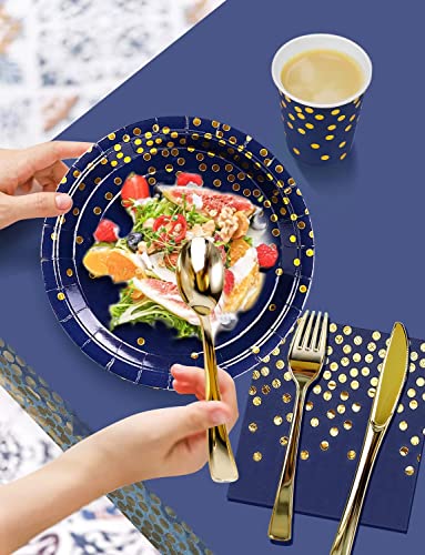 Nkaiso 141Pcs Navy Blue Gold Paper Plates and Napkins Party Supplies for20 - color: Navy Blue Gold