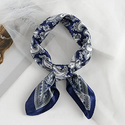 QBSM Womens 23.6 inch Satin Silk Feeling Formal Square Neck Scarf Head Hair Wraps Kerchief - color: Cashew Flowers-black
