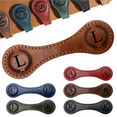 Personalized Magnetic Leather Bookmarks with Initial, 26 Letters Custom Handmade Magnet Book Marks Clips, Gifts for Reading Women, Men, Book Lovers, Kids, Readers Accessories - style: Brown-L