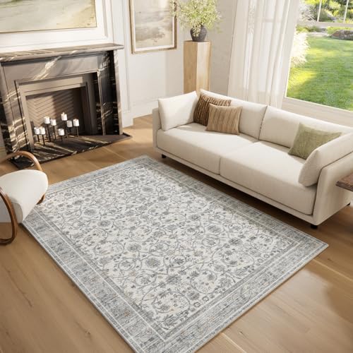 Machine Washable Rugs for Living Room: 5x7 Area Rugs for Bedroom - color: Beige/Grey/Multi, size: 5' x 7' (Rectangular)
