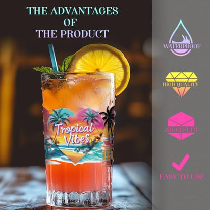 20 Pcs UV DTF Cup Wraps, 10 Styles Summer Beach Decals Cartoon Rub on Decals Waterproof Transfer Stickers for Glass Cups Wood Crafts - style: Summer Beach