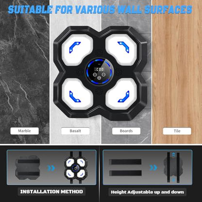 Music Boxing Machine for Kids and Teens Adults, Trainer Equipment with Gloves, Wall-Mounted Boxing Music Workout Machine, LED Electronic Focus Training for Home,Office, Gym - style: Punch-black