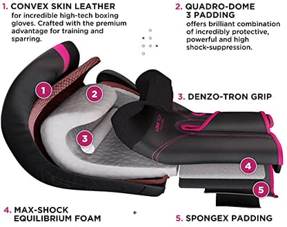 RDX Women Boxing Gloves, Pro Training Sparring, Maya Hide Leather, Muay Thai MMA Kickboxing, Adult, Heavy Punching Bag Focus Mitts Pads Workout, Ventilated Palm, Multi Layered, 8 10 12 14 16 Oz - size: 12OZ