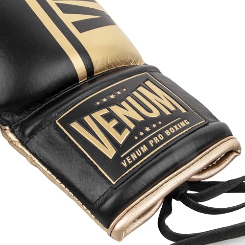 Venum Shield Pro Boxing Gloves - color: Black/Gold, size: 12oz, style: Laces