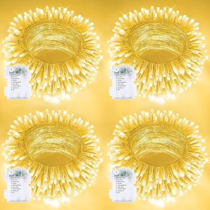 4 Pack 400 LED Battery Operated String Lights, 8 Modes Twinkle Fairy Lights - color: Warm White, size: 4PK(100LED)