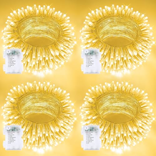 4 Pack 400 LED Battery Operated String Lights, 8 Modes Twinkle Fairy Lights - color: Warm White, size: 4PK(100LED)