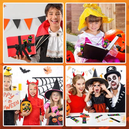 JUNEBRUSHS 30Pcs Halloween Scratch Bookmarks, Rainbow Magic Scratch Paper Art Pumpkin Bat Spider DIY Crafts Kit for School Classroom Activity Halloween Gifts - style: Halloween Style