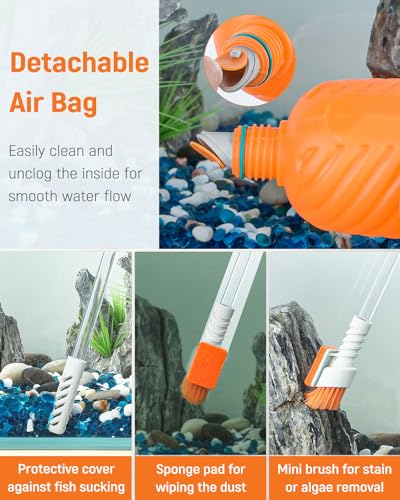 Pawfly 10 Gallon Aquarium Vacuum Gravel Cleaner, Manual Water Changer Siphon with Long Hose and Cleaning Brush Pad for Water Changing and Sand Washing