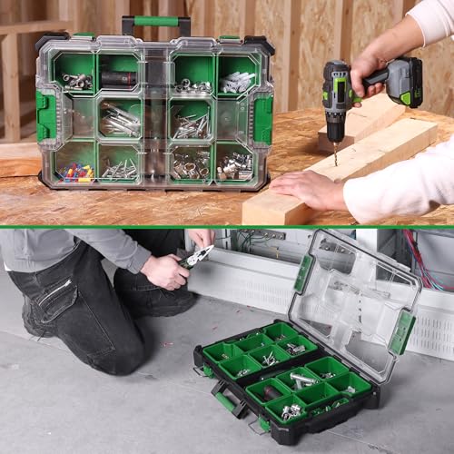 SK 20.5-Inch Small Part Organizer, Portable Tool Box Organizer, IP65 | Stackable Tool Box, 15 Compartments and Removable Dividers, Waterproof & Impact-Resistant, for Small Tools and Accessories - size: 20.5-Inch Small Part Organizer