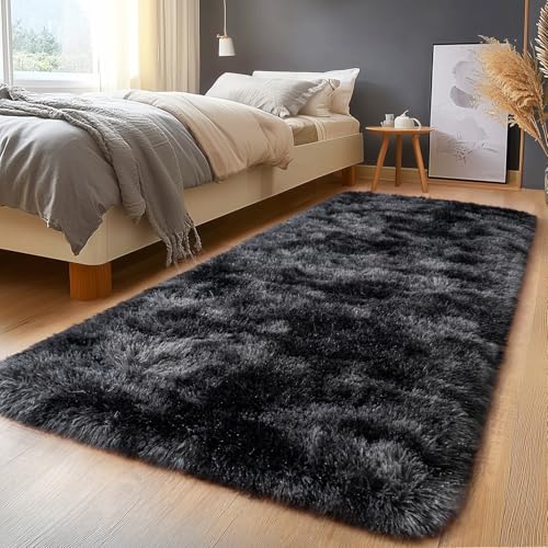 2x6Ft Shaggy Runner Rug Fluffy Rugs Indoor Non-Slip Carpet for Hallway - color: Tie Dyed-black Gray, size: 2' x 6' (Runner)