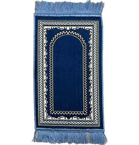 Modefa Turkish Islamic Velvet Prayer Rug - Soft Small Child Praying Carpet - Muslim Janamaz Sajada for Kids & Toddlers - Ramadan or Eid Gift for Boys & Girls - Lattice (Vine Border Arch Blue/Gold) - color: Vine Border Arch Blue/Gold