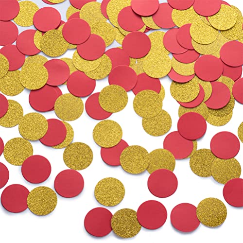 Gold and Red Confetti Table Decoration for Birthday Wedding Graduation Retirement Theme Party,1.2 inch in Diameter,200 Counts - color: Gold,red