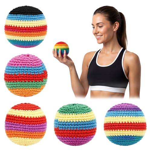 2/5/10 PCS Handmade Crochet Footbag Set for Adults – Assorted Kick & Toss Bags, Juggling Balls for Beginners, Outdoor & Party Fun - size: 5PCS