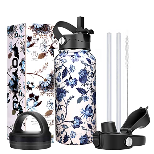 Water Bottle Insulated 32oz 40oz 64oz 128oz Straw Lid Spout Lid & 3 Lids, Leak Proof, Vacuum Insulated,Stainless Steel Water Bottle Wide Mouth for Sports, Gym or Office - color: Ceramics, size: 32 Ounces