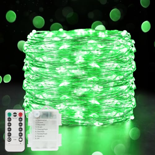 suddus Green Christmas Lights, 33ft 100 LED String Lights with Remote, Green Fairy Lights Battery Operated for Christmas, St Patricks Day, Bedroom, Wreath, Patio, Backyard, Garde, Party Decorations - color: Green, size: 100LED