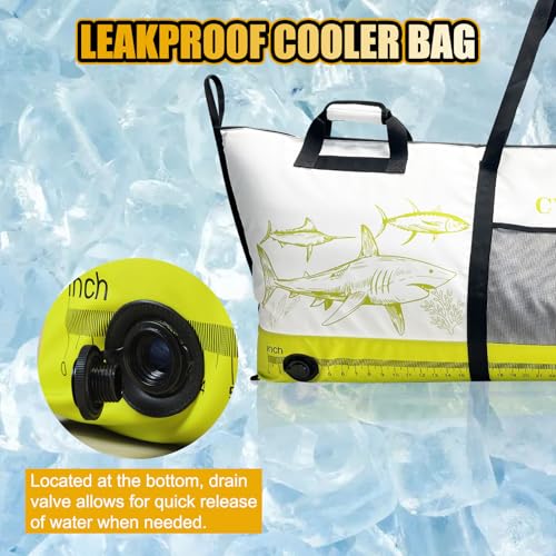 Insulated Fish Cooler Bag, 60'' Waterproof Leakproof Fishing Kill Bag with Drain Valve, Zipper and Heavy Duty PVC Marine Cooler for Boat Kayak Offshore Fishing, Keeps Fish Fresh Up to 48H - color: Orange+White