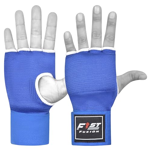 Boxing Inner Gloves Cotton Cloth Stretchable Gel Padded Kickboxing MMA Training Gloves Long Wrist Support Gloves - color: Blue, size: Large/XL