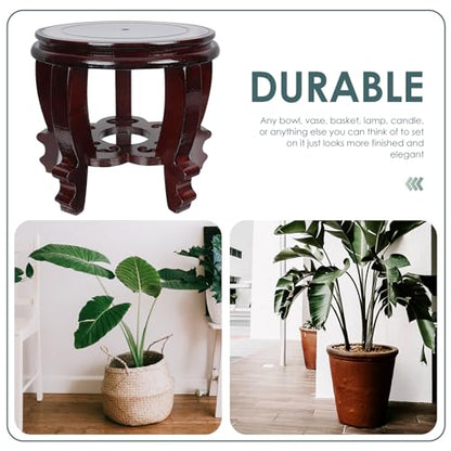 DOITOOL Large Plant Stool Wood Planter Stand Round Wooden Fish Tank Stand Oriental Style Indoor Plant Stand Wooden Display Base