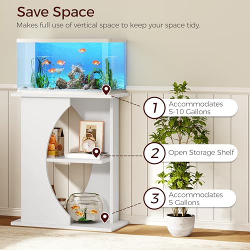 MAHANCRIS 10 Gallon Fish Tank Stand, Wooden Aquarium Stand with 3-Tier Storage Shelves, Heavy Duty Turtle Reptile Terrarium Tank Stand for Home Office, 23.6" L x 11.8" W x 29.9" H, White FTWT7601 - color: White