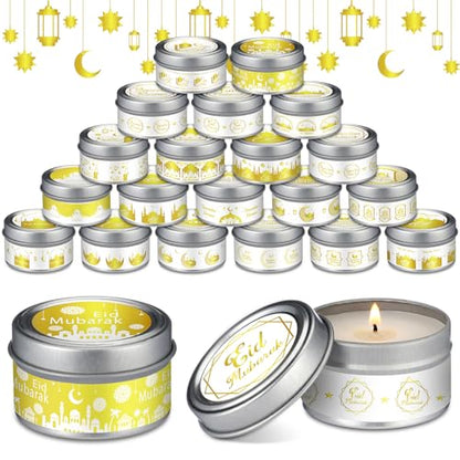 MTLEE 20 Pcs Ramadan Mubarak Scented Candles Bulk, 1 oz Eid Wax Candles, Muslim Islam Meditation Decor, Islamic Ramadan Gifts for Family Home Eid Celebration Party Favor, Assorted Scents(White Gold) - style: White Gold