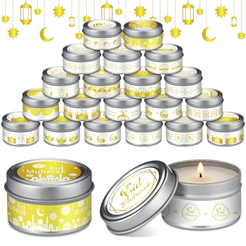 MTLEE 20 Pcs Ramadan Mubarak Scented Candles Bulk, 1 oz Eid Wax Candles, Muslim Islam Meditation Decor, Islamic Ramadan Gifts for Family Home Eid Celebration Party Favor, Assorted Scents(White Gold) - style: White Gold