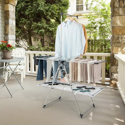 Tangkula Foldable Clothes Drying Rack, 2-Tier Laundry Drying Rack w/Tall Hanging Bar, Height Adjustable Gullwing, Freestanding Garment Stand for Indoor Outdoor Use - size: 54" x 25" x 72"