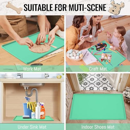 MateeyLife Dog & Cat Food Mat - Waterproof, Nonslip, Raised Edges, Silicone Tray for Messy Drinkers, 24"x16", Mint Green - color: Green, size: 24''×16''