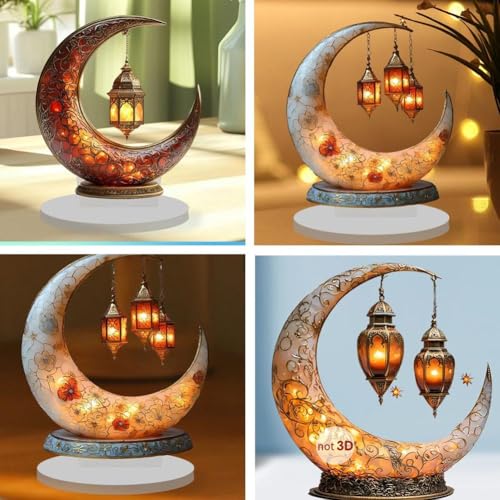 Ramadan Decorations Moon Lamp - 20×17.4cm Acrylic Ramadan Lights Decor for Table & Home, Enchanted Lunar Table Lamp, Ramadans Eid Gifts for Kids Lanterns, Eid Mubarak Decorations (D)