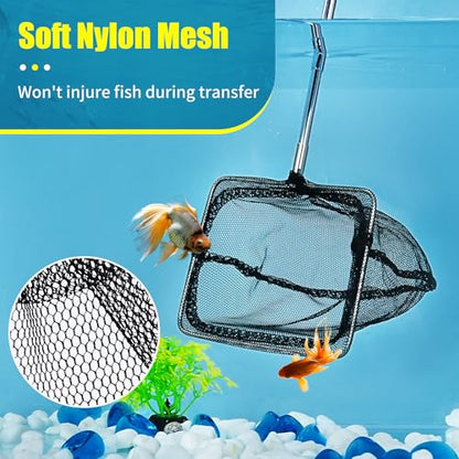 AQUANEAT Aquarium Net with Extendable Long Handle, Adjustable Wastes Skimming Cleaning Tools for Fish Tanks - size: 3 Inch