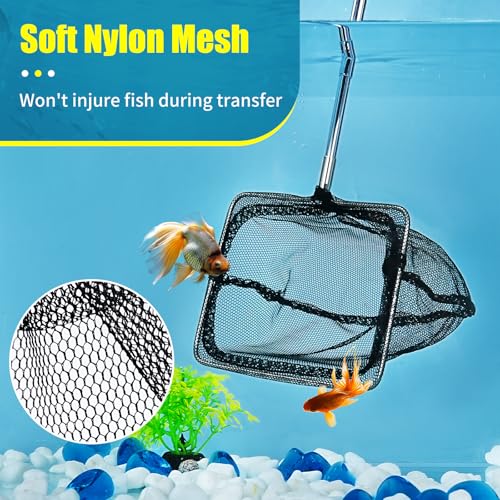 AQUANEAT Aquarium Net with Extendable Long Handle, Adjustable Wastes Skimming Cleaning Tools for Fish Tanks - size: 5 Inch
