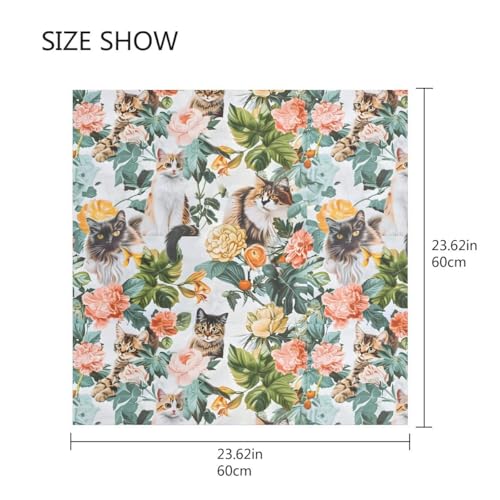 Women's Square Silk Hair Scarves and Wraps Headscarf Cat Floral Head Neck Scarf Bandana 24inch