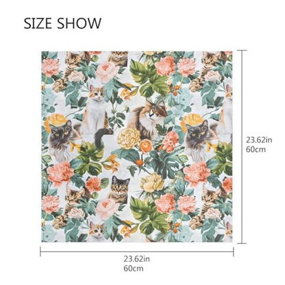 Women's Square Silk Hair Scarves and Wraps Headscarf Cat Floral Head Neck Scarf Bandana 24inch