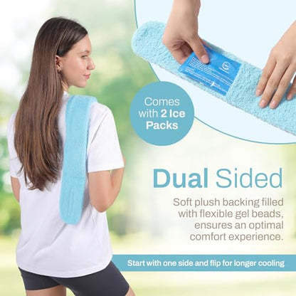 Neck Ice Pack Wrap with 2 Reusable Gel Ice Packs, Flexible Ice Wrap for Neck, Shoulders, Knees, Wrists, Soft Cooling Towel Compress for Post Surgery, Tonsillectomy, Migraine, Sore Muscle Pain Relief - style: Neck Ice Wrap