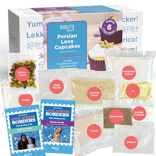 BāKIT Box Persian Love Cupcakes Baking Kit for Kids – Global Cultural Baking Activity Set with Recipe, Booklet & Premium Ingredients – Includes Rose Water, Cardamom & Pistachios – Ages 7–14 - color: Persian Love Cupcakes