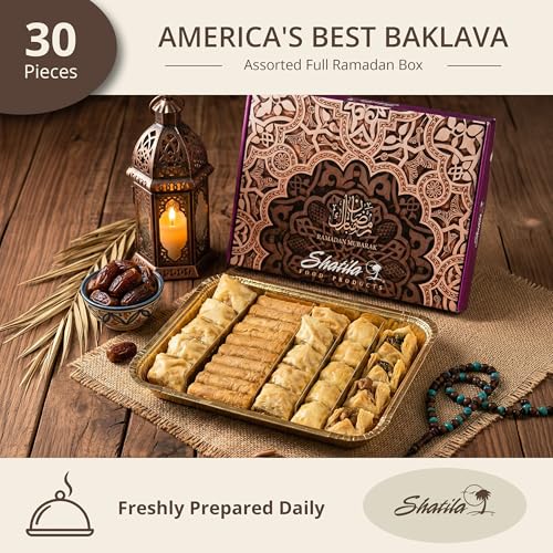 Shatila Food Products Half Ramadan Assorted Fillo Mix Baklava Box, Assorted Baklawa Pastry, Mediterranean Sweets Arabic Desserts, Eid Gifts, 30-Pieces - size: 30 Pieces