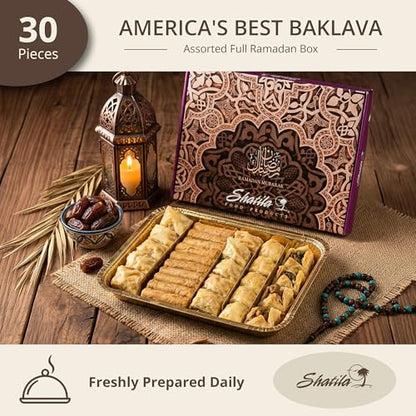 Shatila Food Products Half Ramadan Assorted Fillo Mix Baklava Box, Assorted Baklawa Pastry, Mediterranean Sweets Arabic Desserts, Eid Gifts, 30-Pieces - size: 30 Pieces