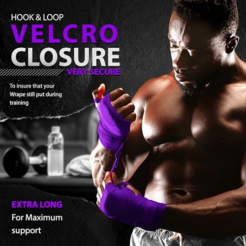 DXM SPORTS Boxing Hand Wraps Inner Gloves - 180 Inch Elasticated Thumb Loop Bandages - Kickboxing MMA Muay Thai Kickboxing Martial Arts Punching Training for Men Women - color: Purple