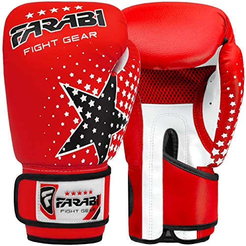 Farabi Boxing Gloves Kids Junior Muay Thai Kick Boxing Training MMA Punching Bag - color: Red Star, size: 6OZ