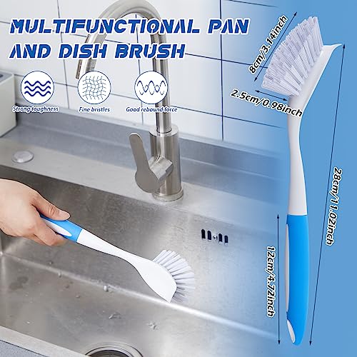 Hsei 20 Pcs Blue Kitchen Scrub Dish Brush Bulk with 11 Inch Anti Slip Handle Cleaning Dish Scrubber with Stiff Bristles Washing Scrub Brushes for Housekeeping for Pots and Pans, Kitchen Sink - color: Blue