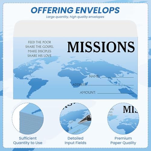 Woanger 500 Count Tithes and Offering Envelopes for Donation Envelope Bill Size Checks and Cash for Tithes and Offering (Missions) - style: Missions